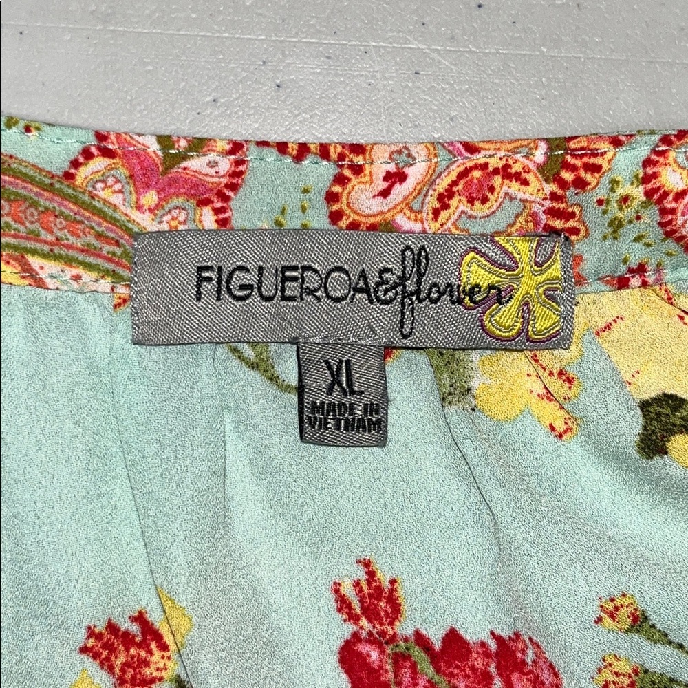 Fig & Flower Size XL Floral Paisley Print Peasant Blouse Top - Picture 4 of 4
